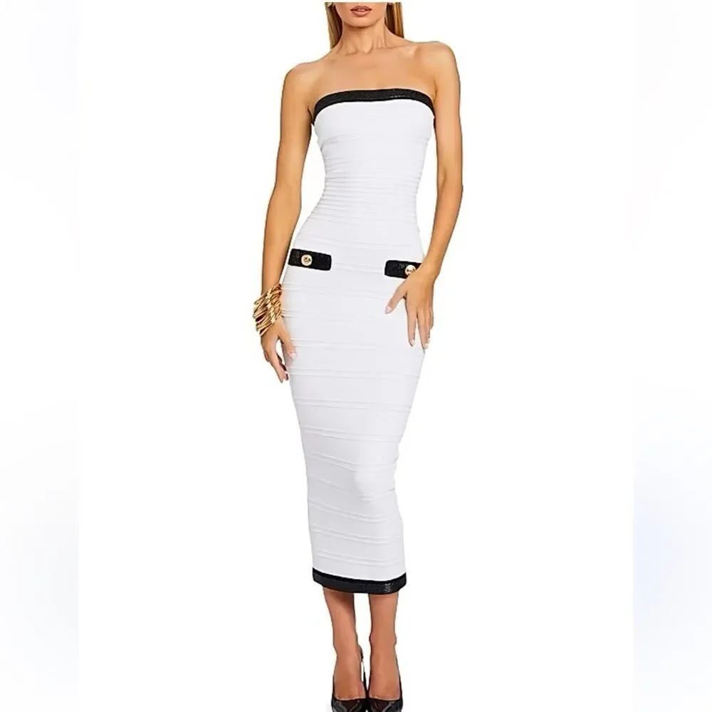 NWT Retrofete Jenn Bodycon Maxi Dress Black/White Sequins Large